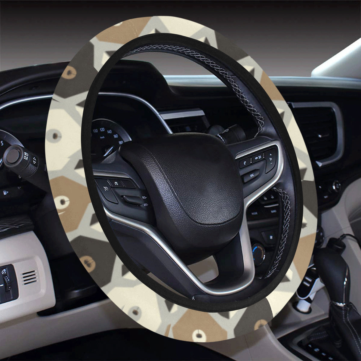 Bear Pattern Print Design 04 Steering Wheel Cover with Elastic Edge
