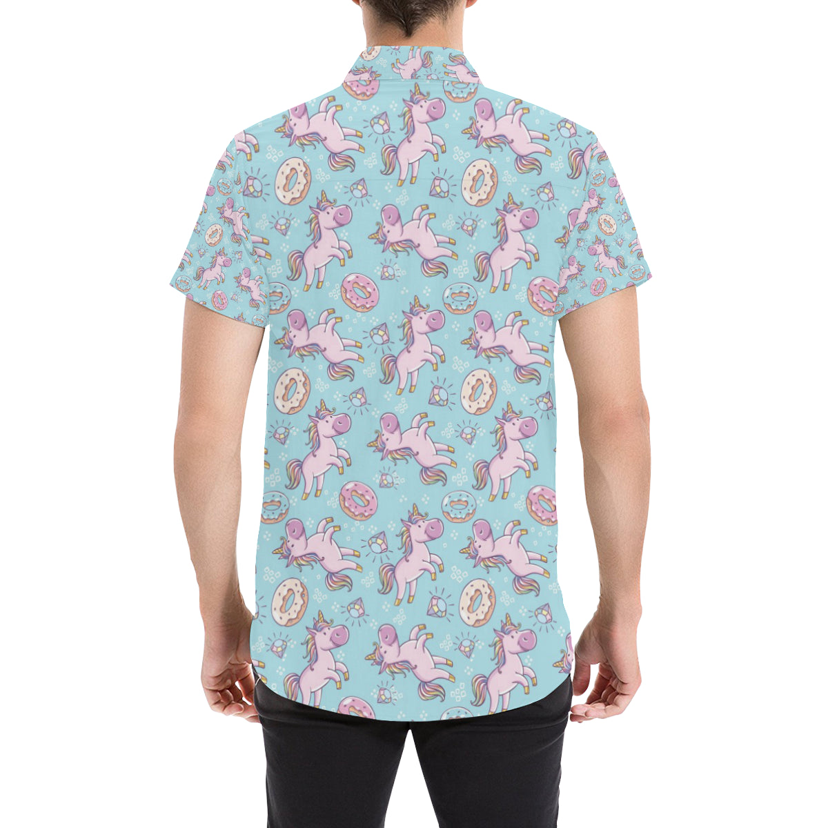Donut Unicorn Pattern Print Design DN016 Men's Short Sleeve Button Up Shirt