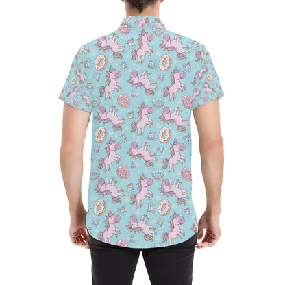 Donut Unicorn Pattern Print Design DN016 Men's Short Sleeve Button Up Shirt