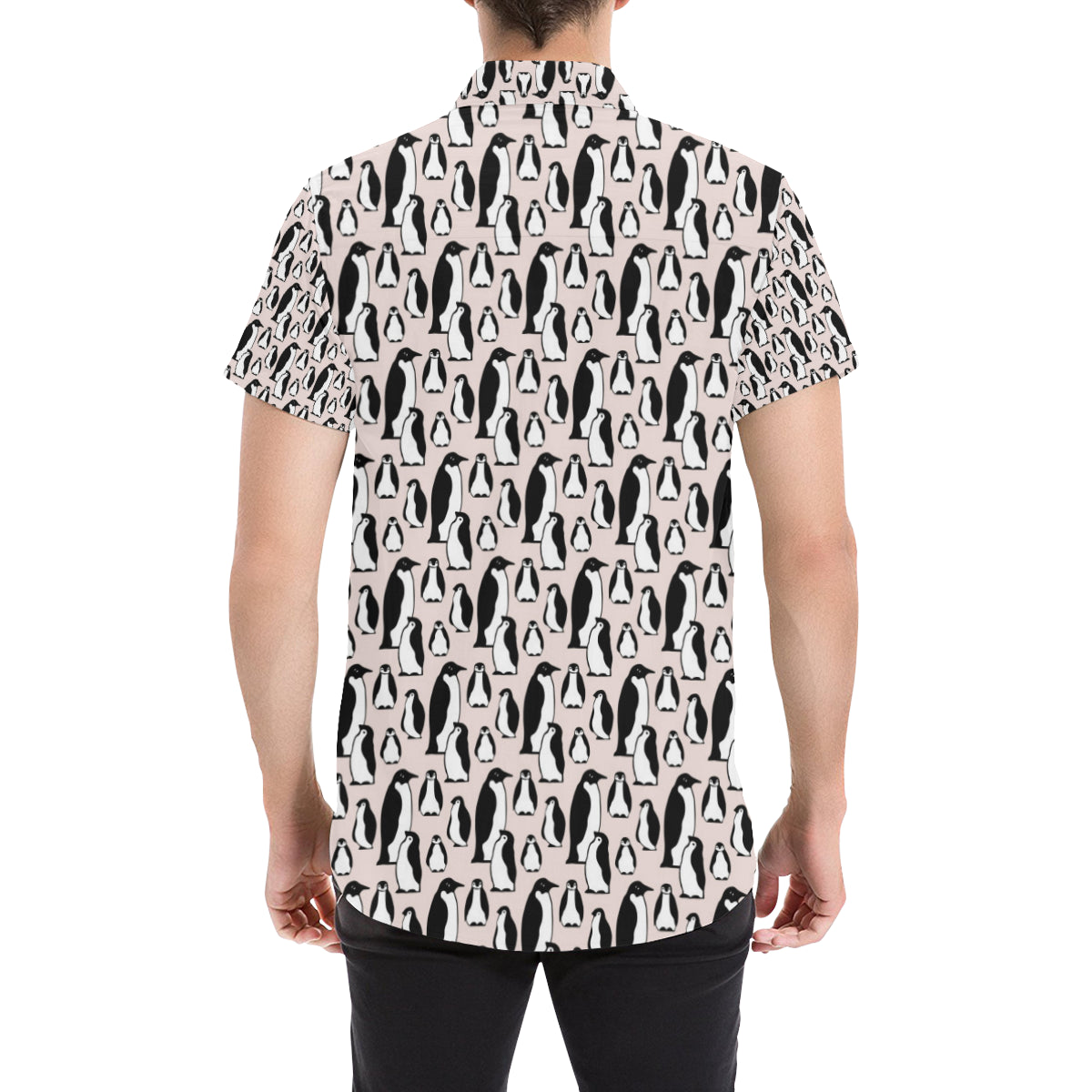 Penguin Themed Men's Short Sleeve Button Up Shirt