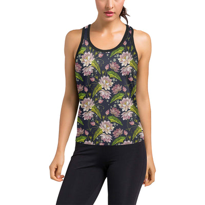 lotus Embroidered Pattern Print Design LO06 Women's Racerback Tank Top