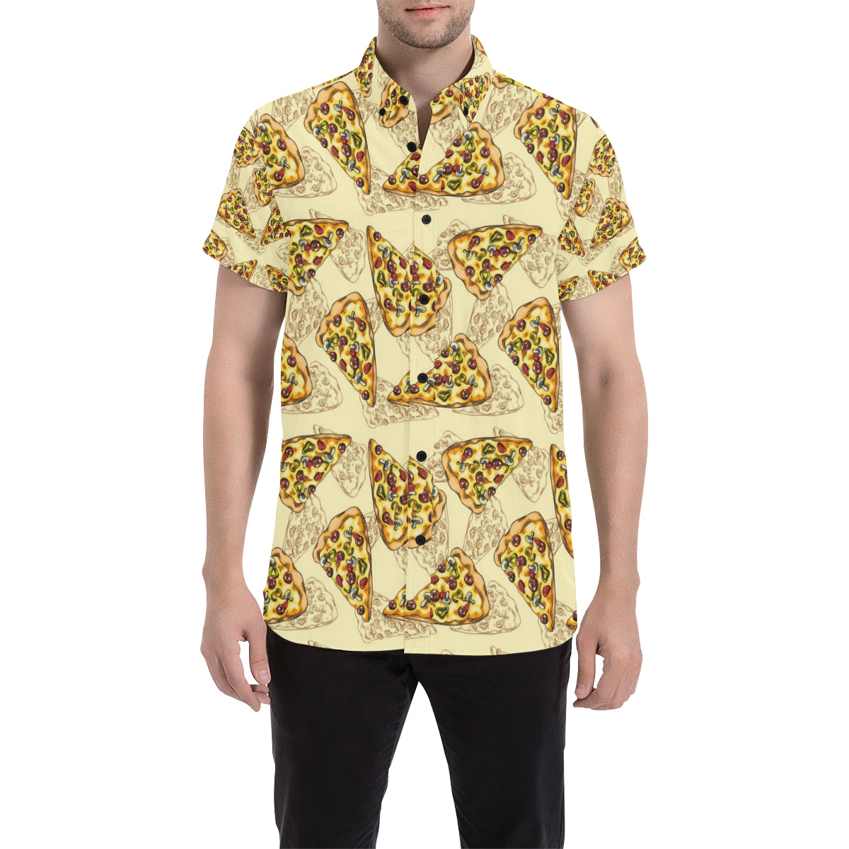 Pizza Pattern Print Design A01 Men's Short Sleeve Button Up Shirt