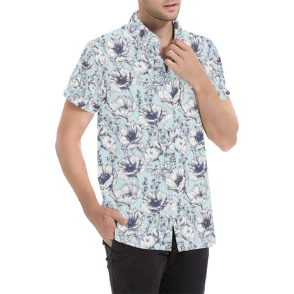 Anemone Pattern Print Design 02 Men's Short Sleeve Button Up Shirt