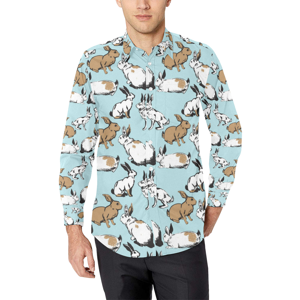 Rabbit Pattern Print Design RB018 Men's Long Sleeve Shirt