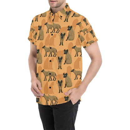 Hyena Pattern Print Design 01 Men's Short Sleeve Button Up Shirt