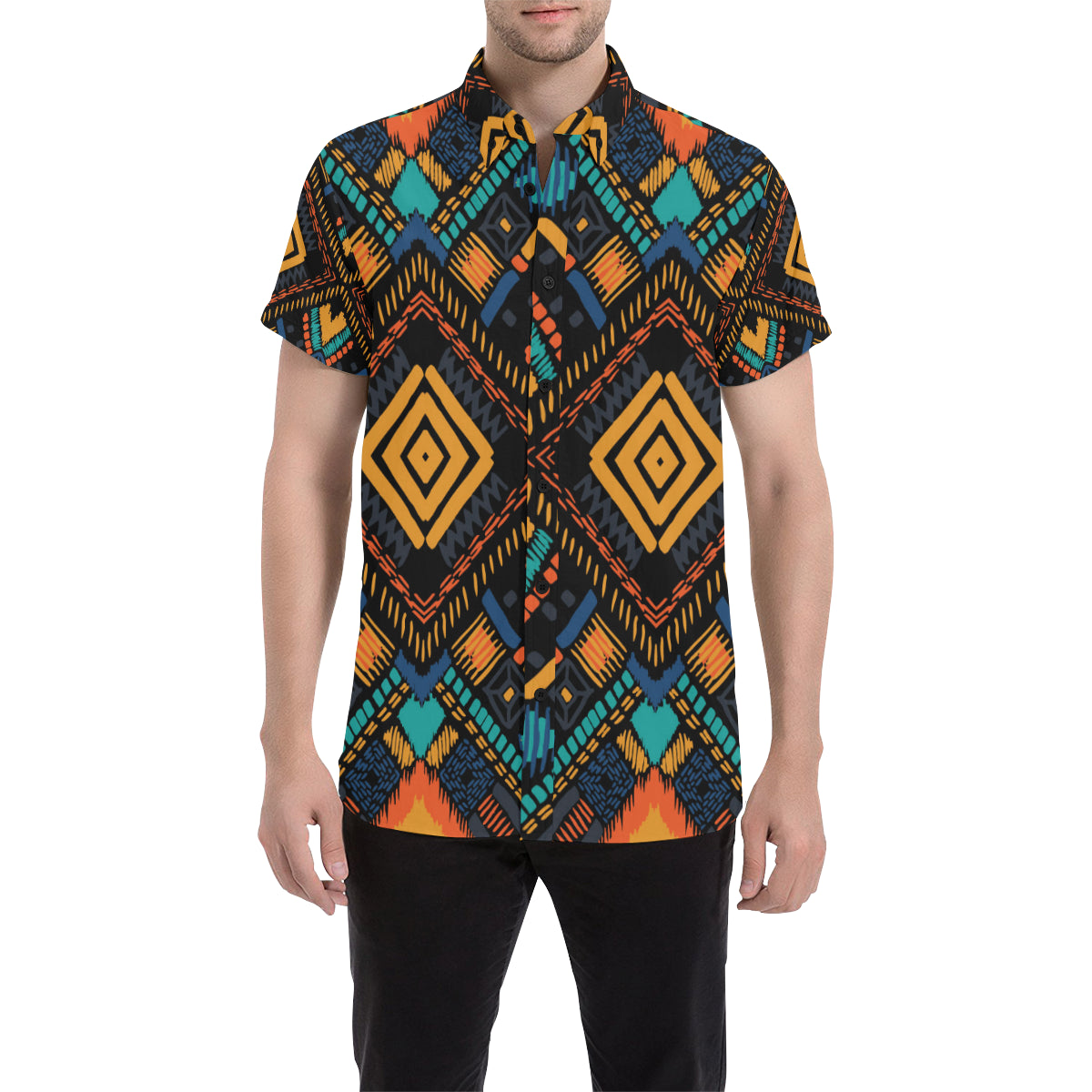 Kente Pattern Print Design 05 Men's Short Sleeve Button Up Shirt