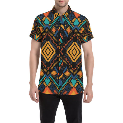 Kente Pattern Print Design 05 Men's Short Sleeve Button Up Shirt