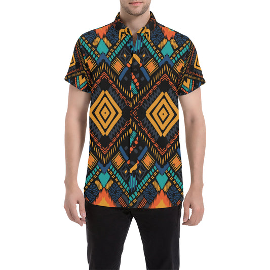 Kente Pattern Print Design 05 Men's Short Sleeve Button Up Shirt
