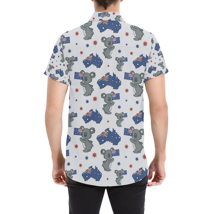 Koala Australia Day Themed Design Men's Short Sleeve Button Up Shirt