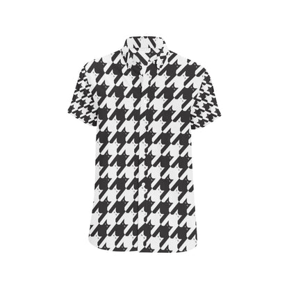 Cat HoundstoothPattern Print Design 01 Men's Short Sleeve Button Up Shirt