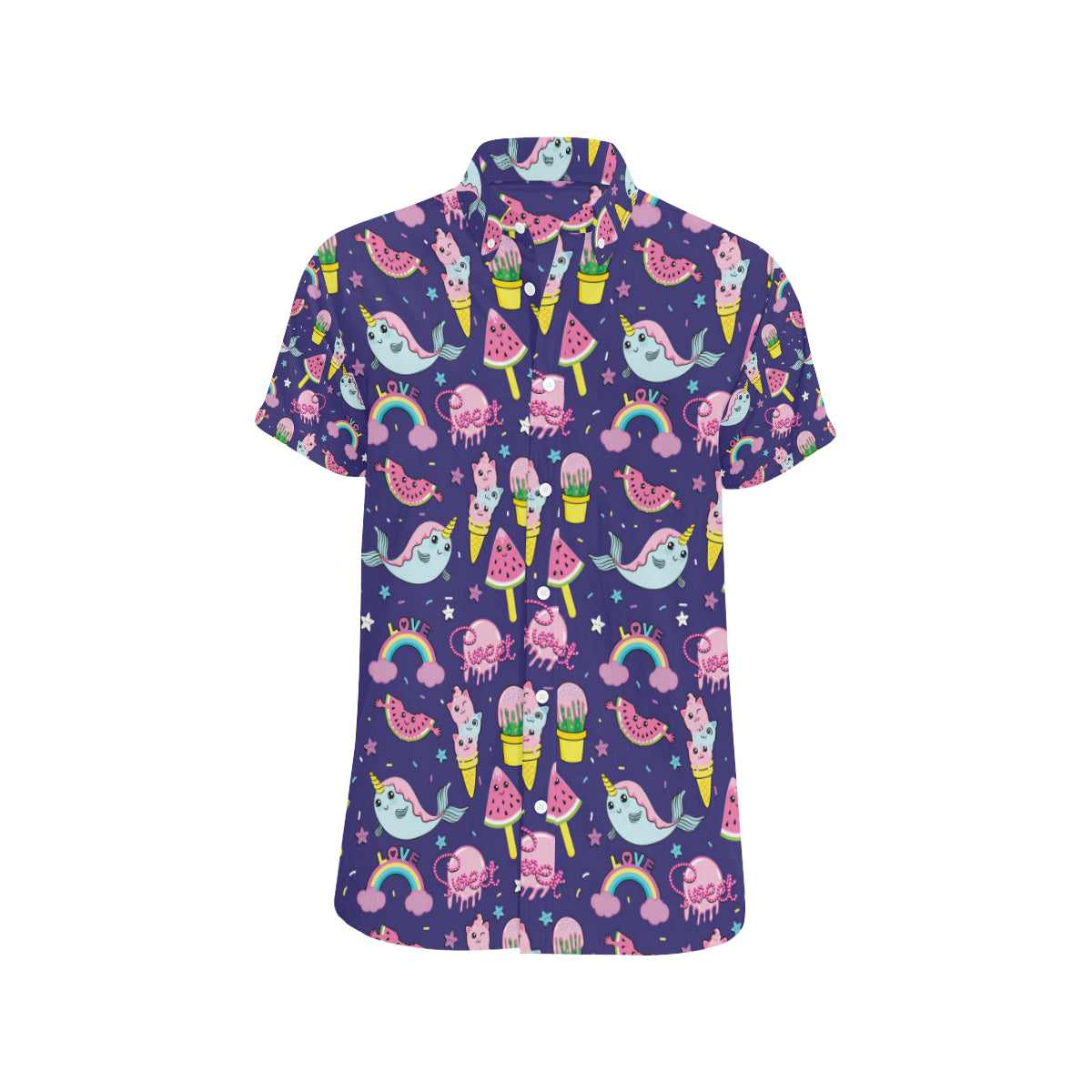 Narwhal Cute Pattern Print Design 02 Men's Short Sleeve Button Up Shirt