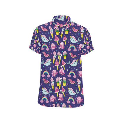 Narwhal Cute Pattern Print Design 02 Men's Short Sleeve Button Up Shirt