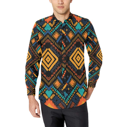 Kente Pattern Print Design 05 Men's Long Sleeve Shirt