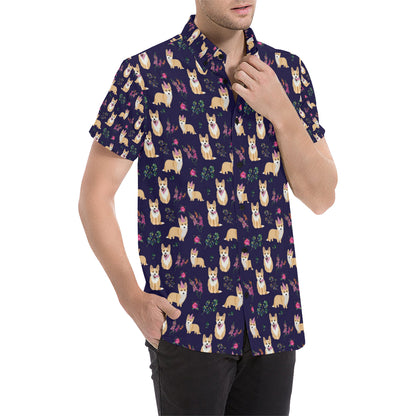 Pembroke Welsh Corgis Pattern Print Design A06 Men's Short Sleeve Button Up Shirt
