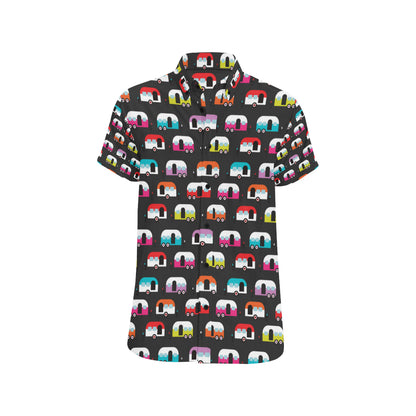 Camper Caravan Pattern Men's Short Sleeve Button Up Shirt