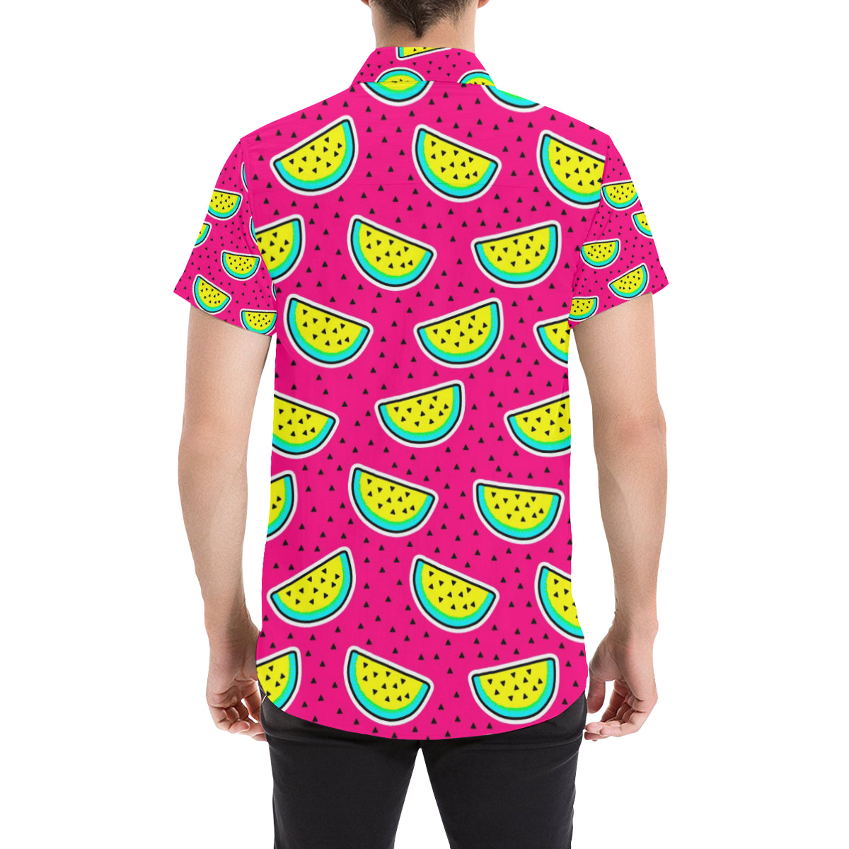 Watermelon Pattern Print Design WM04 Men's Short Sleeve Button Up Shirt