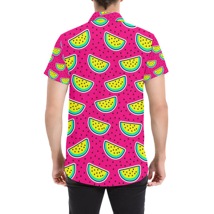 Watermelon Pattern Print Design WM04 Men's Short Sleeve Button Up Shirt