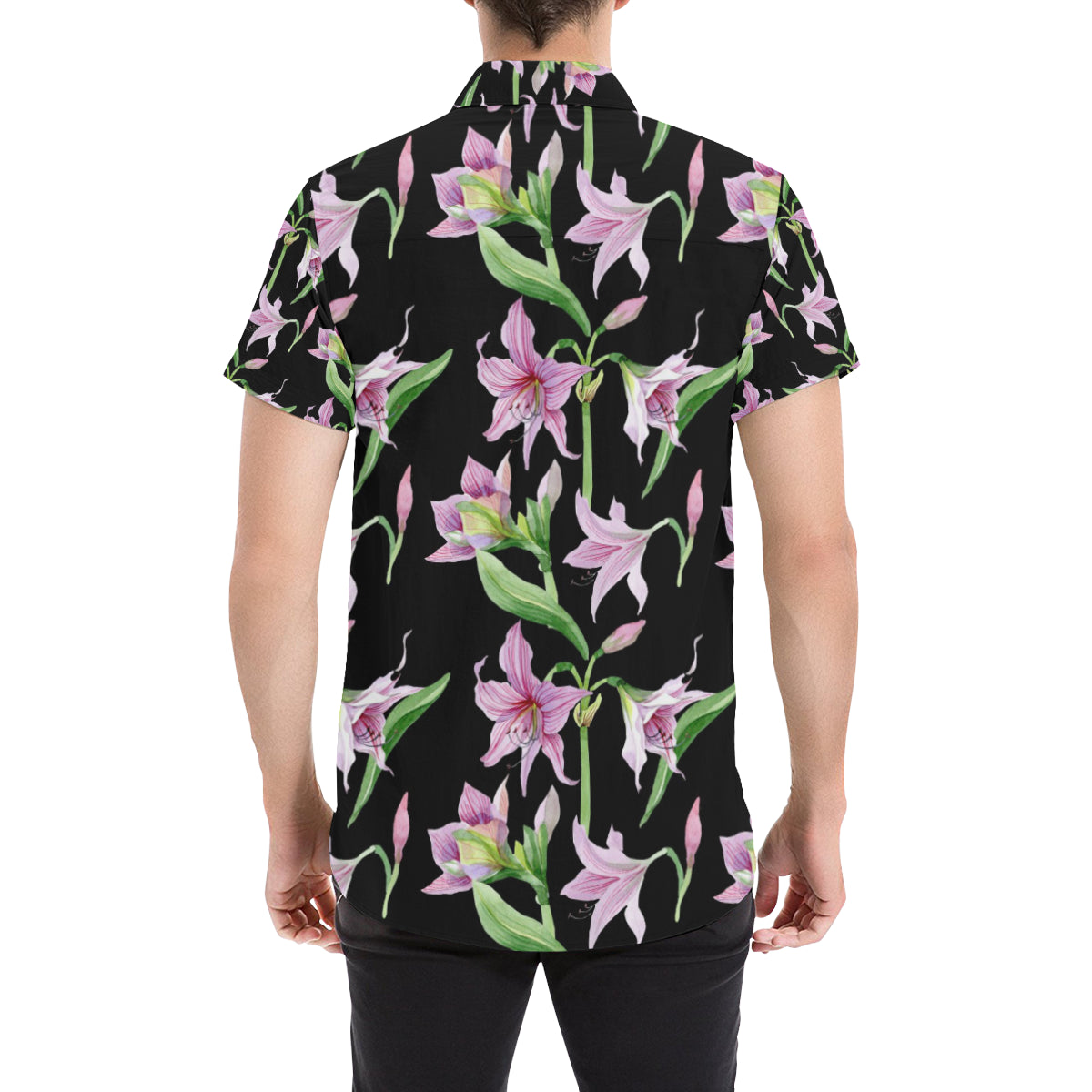 Amaryllis Pattern Print Design AL08 Men's Short Sleeve Button Up Shirt