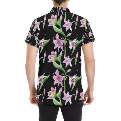 Amaryllis Pattern Print Design AL08 Men's Short Sleeve Button Up Shirt