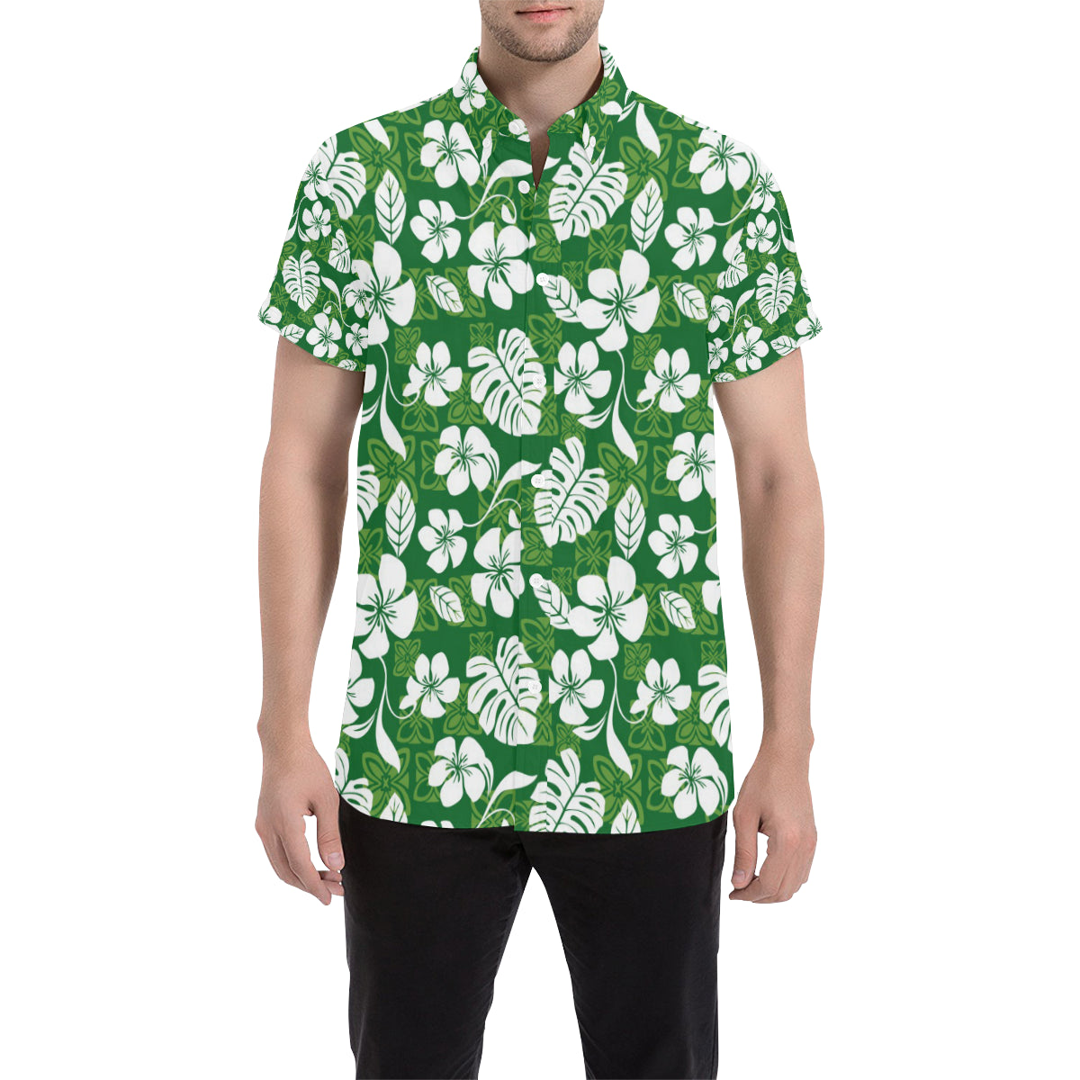 Hawaiian Themed Pattern Print Design H016 Men's Short Sleeve Button Up Shirt