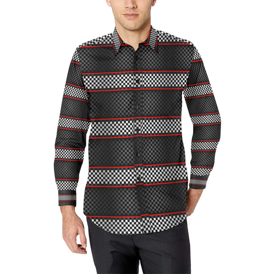 Checkered Flag Red Line Style Men's Long Sleeve Shirt