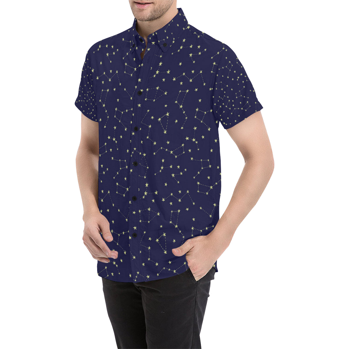 Constellation Pattern Print Design 02 Men's Short Sleeve Button Up Shirt