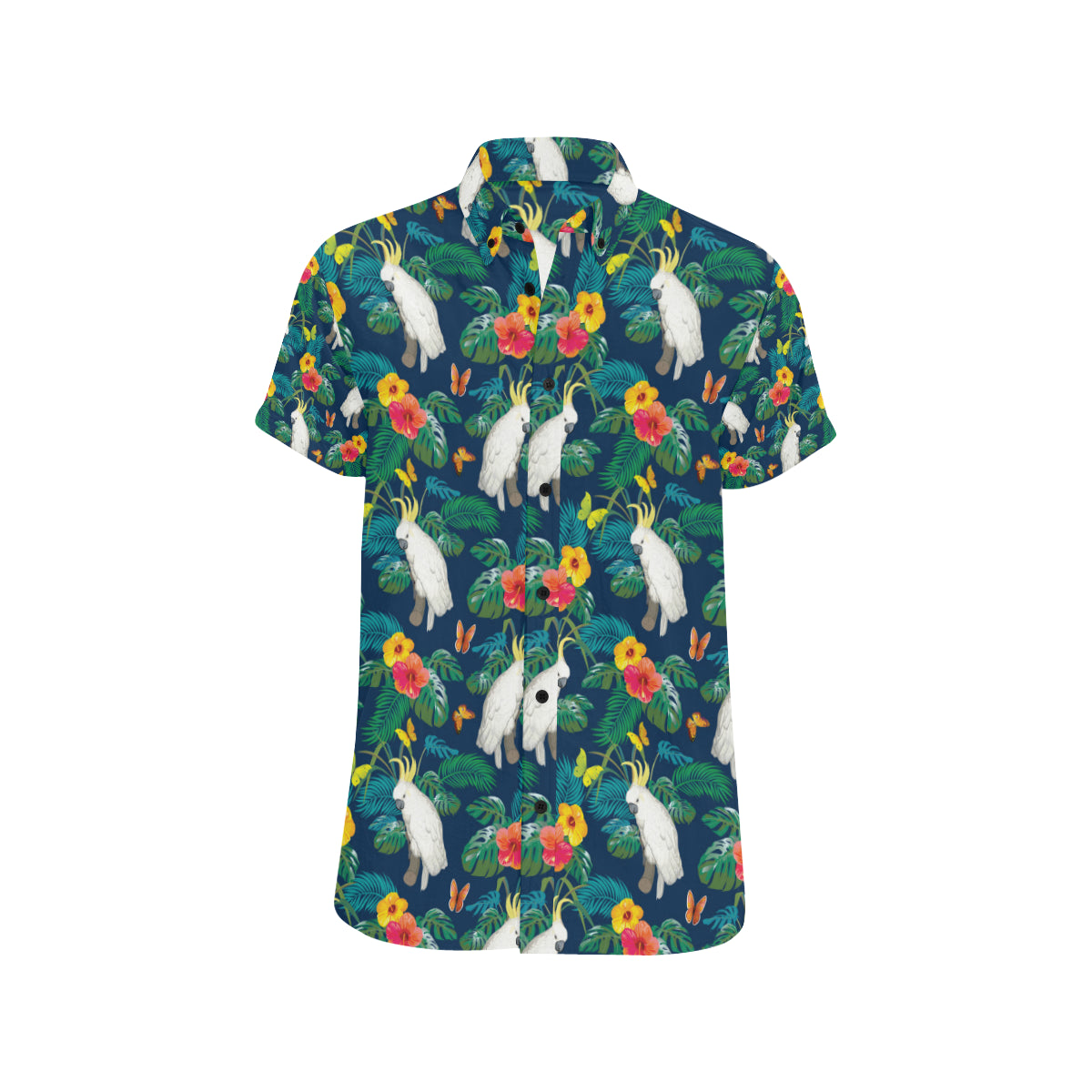 Cockatoo Tropical Pattern Print Design 02 Men's Short Sleeve Button Up Shirt