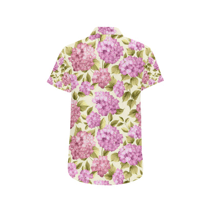 Hydrangea Pattern Print Design HD05 Men's Short Sleeve Button Up Shirt