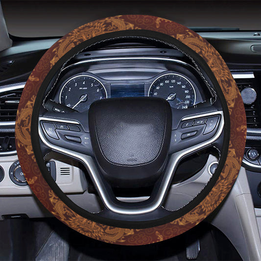 Chinese Dragons Gold Design Steering Wheel Cover with Elastic Edge