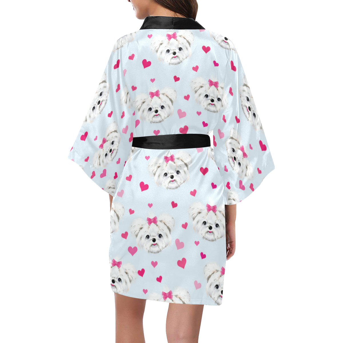 Maltese Pattern Print Design 03 Women's Short Kimono