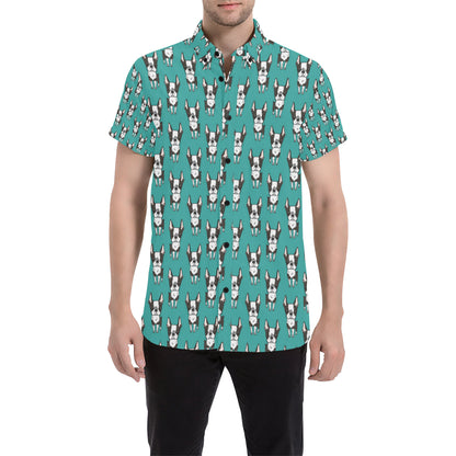Boston Terrier Pattern Print Design 04 Men's Short Sleeve Button Up Shirt