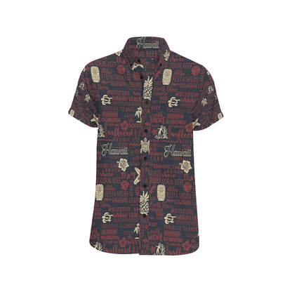 Hawaiian Themed Pattern Print Design H017 Men's Short Sleeve Button Up Shirt
