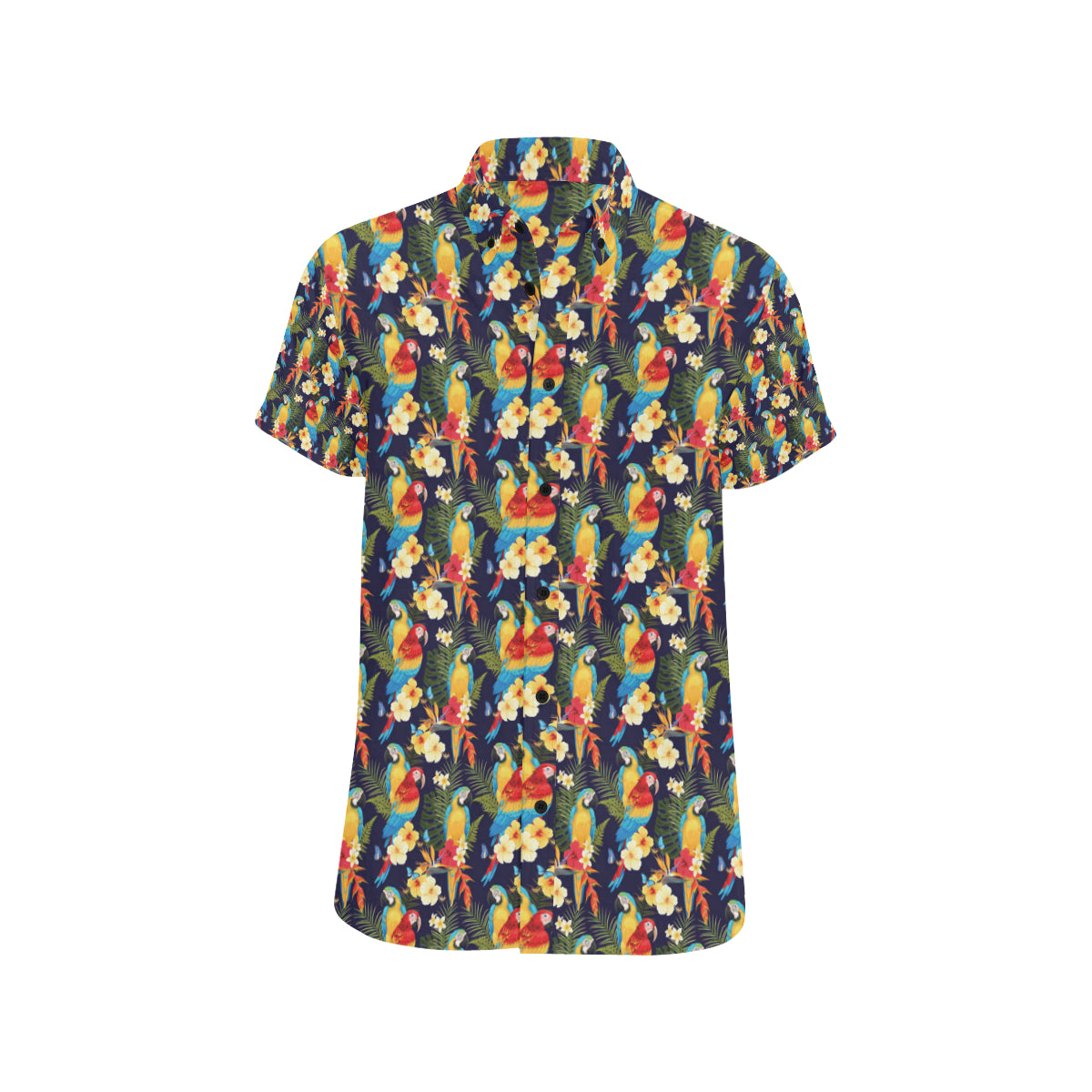 Parrot Themed Design Men's Short Sleeve Button Up Shirt