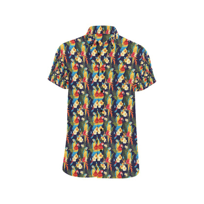 Parrot Themed Design Men's Short Sleeve Button Up Shirt
