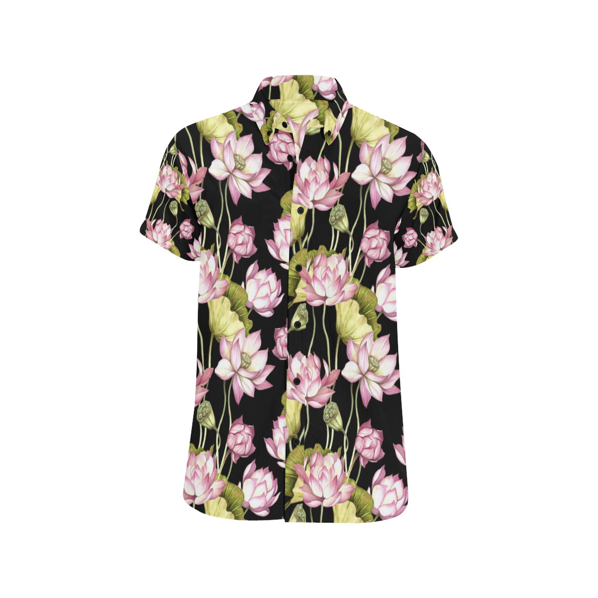 Water Lily Pattern Print Design WL06 Men's Short Sleeve Button Up Shirt