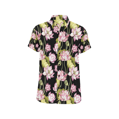 Water Lily Pattern Print Design WL06 Men's Short Sleeve Button Up Shirt