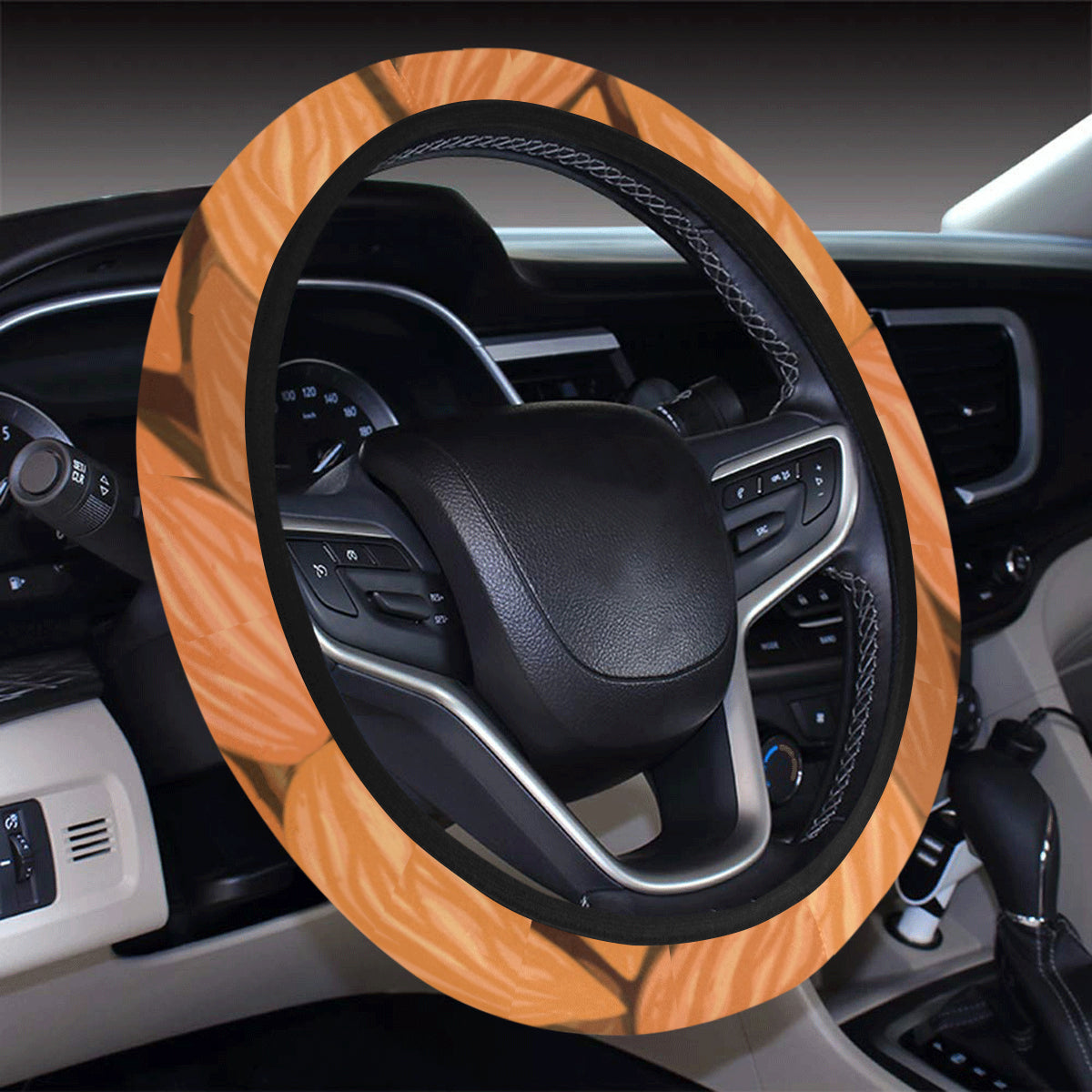 Almond Pattern Print Design 01 Steering Wheel Cover with Elastic Edge
