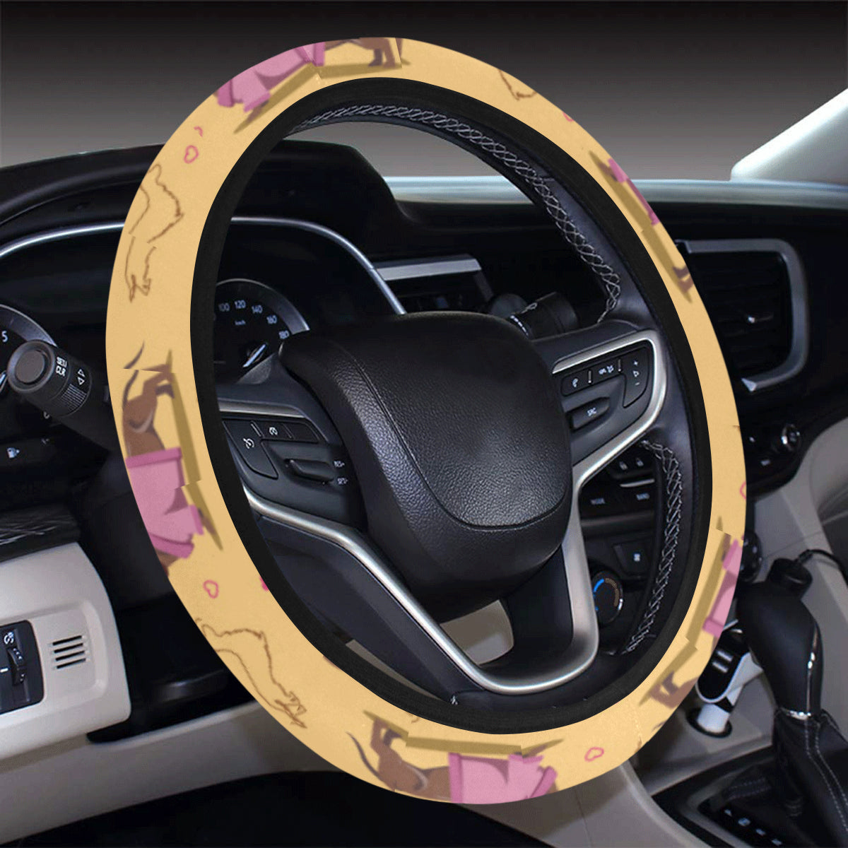 Dachshund Pattern Print Design 07 Steering Wheel Cover with Elastic Edge