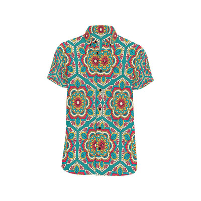 Mandala Pattern Print Design 03 Men's Short Sleeve Button Up Shirt