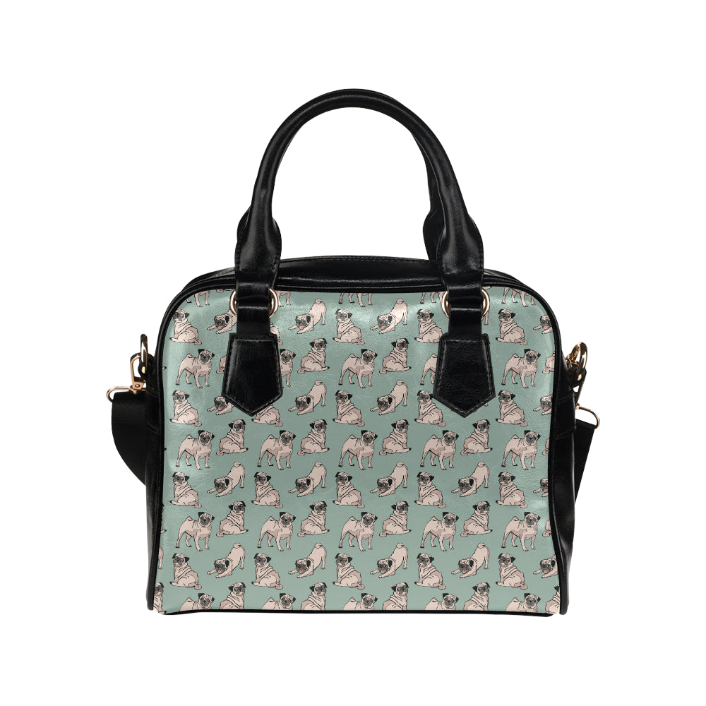 Pug Pattern Print Design A01 Shoulder Handbag