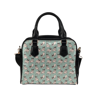 Pug Pattern Print Design A01 Shoulder Handbag