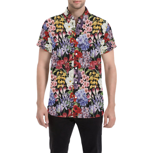 Summer Floral Pattern Print Design SF04 Men's Short Sleeve Button Up Shirt