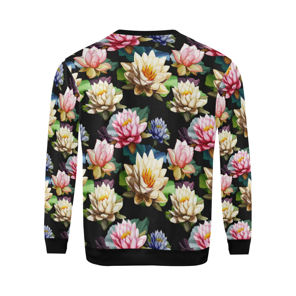 Water Lily Pattern Print Design WL02 Men Long Sleeve Sweatshirt