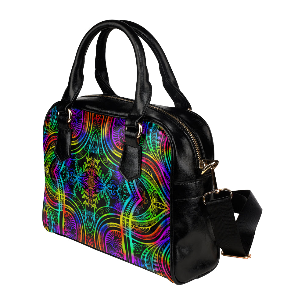 Neon Trible Rainbow Pattern Print Design A01 Shoulder Handbag