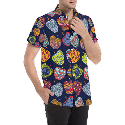 Apple Pattern Print Design AP05 Men's Short Sleeve Button Up Shirt