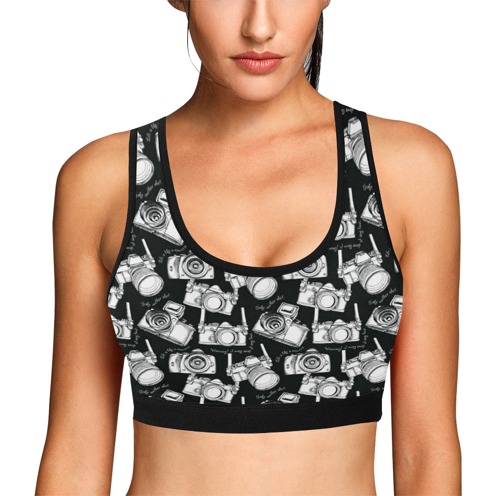 Camera Pattern Print Design 01 Sports Bra