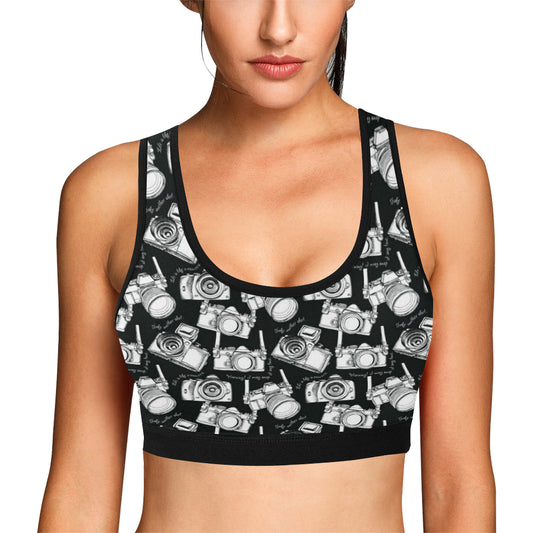 Camera Pattern Print Design 01 Sports Bra