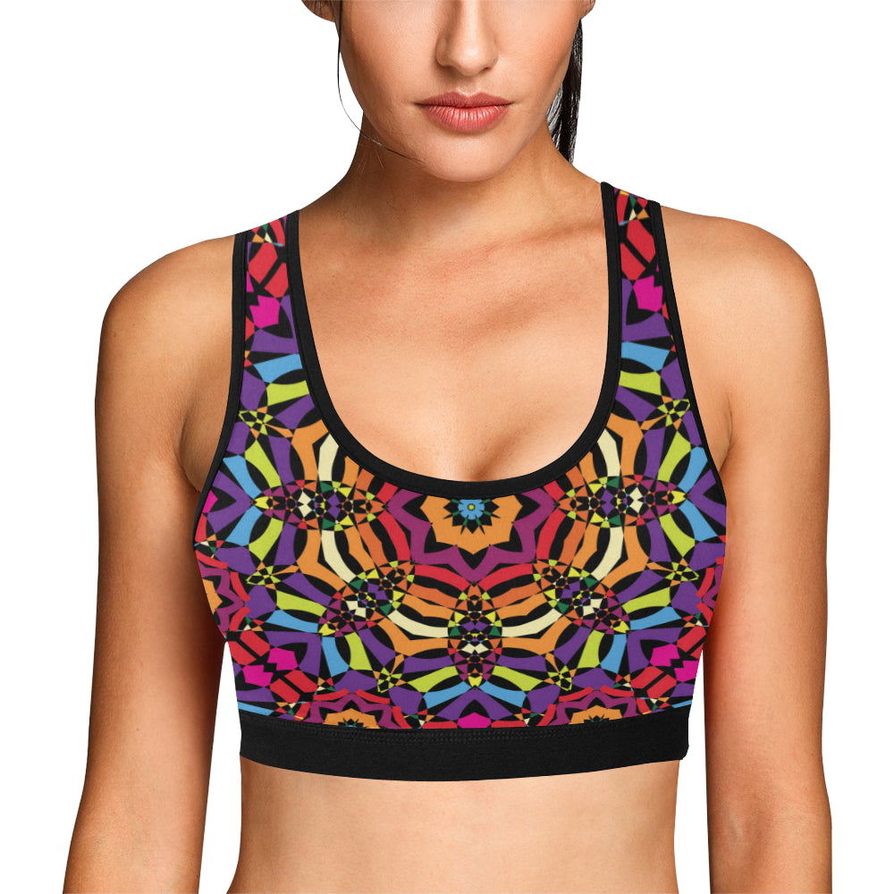 Kaleidoscope Pattern Print Design 01 Sports Bra