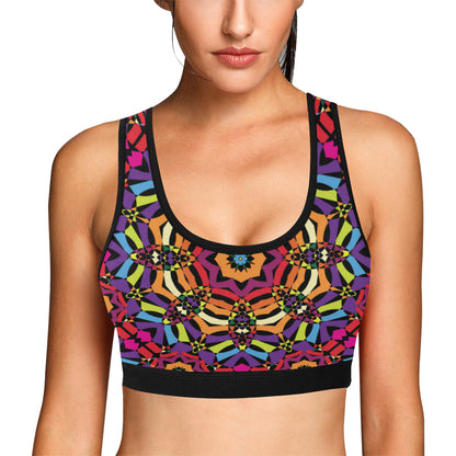 Kaleidoscope Pattern Print Design 01 Sports Bra
