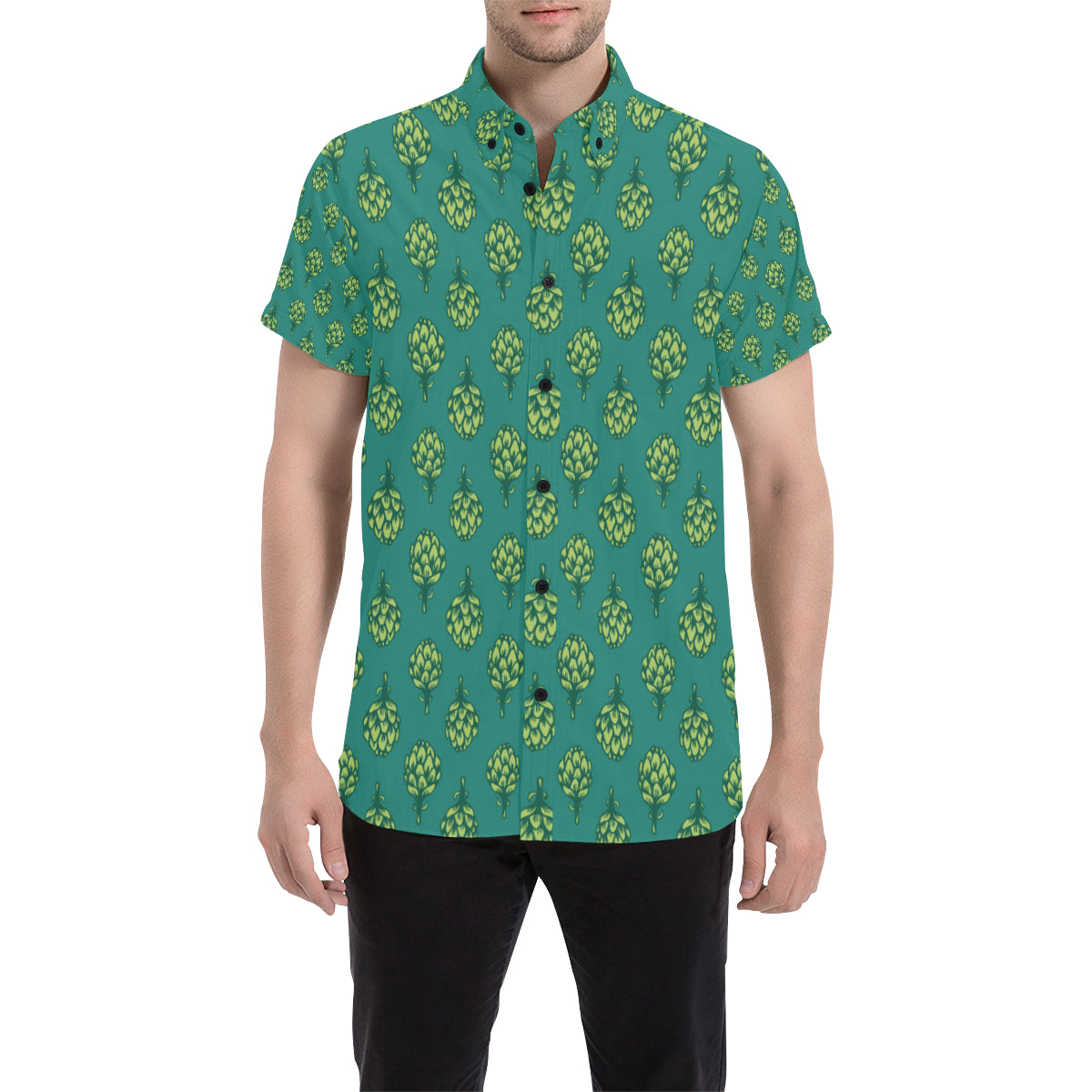 Artichoke Pattern Print Design 04 Men's Short Sleeve Button Up Shirt